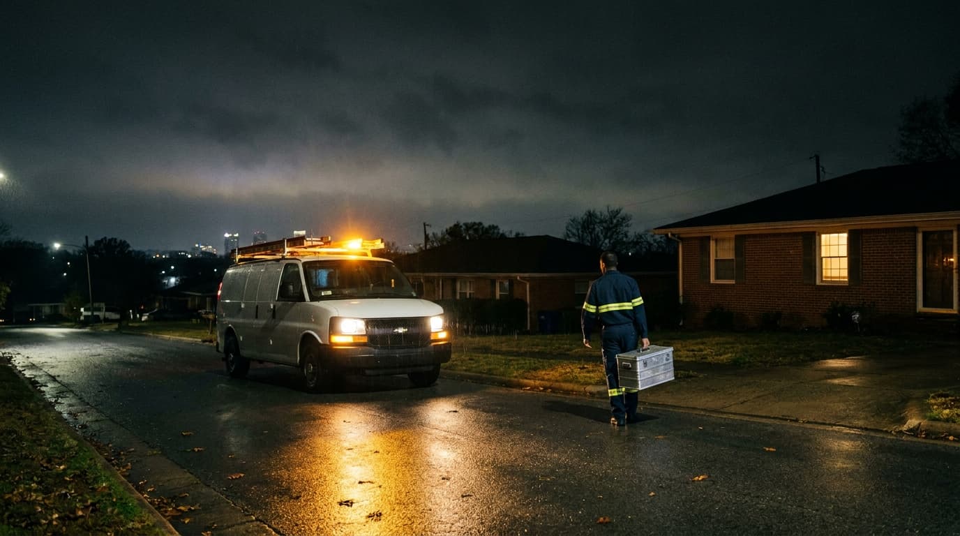 East corridor Birmingham residential district with a service truck on-site
