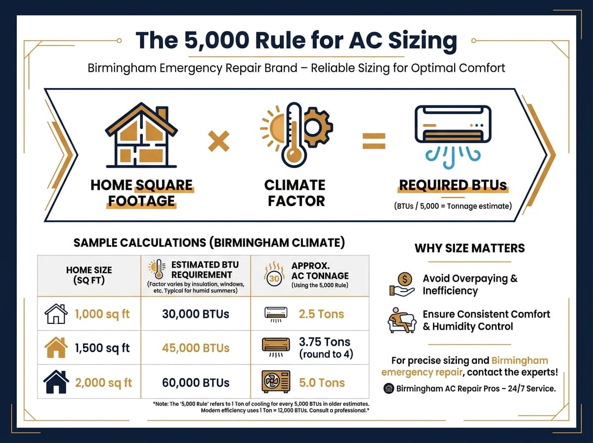 Infographic showing the 5000 rule for deciding between AC repair and replacement